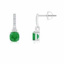 Natural Emerald Cushion Drop Earrings with Diamond in 14K Gold (Grade-A , 5MM) - £689.79 GBP