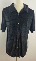 Vintage YMLA Men&#39;s XL Black Velour Disco Shirt Club Rave 90&#39;s Y2K Button Front - £29.15 GBP