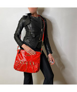 1990s Patent Orange Leather Mod Cross Body Messenger Bag Fiore - €228,13 EUR