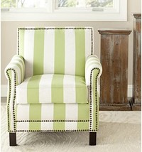 Safavieh Mercer Collection Charles Green And Beige Striped Linen Club Chair - £350.84 GBP