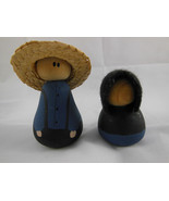Handmade Hand Painted Wood Amish Man &amp; Woman Couple 2.5 &amp; 3&quot; tall WOODEN - £6.22 GBP