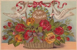 To My Valentine Doves Basket Roses Postcard E06 - £7.05 GBP