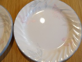 Corelle Corning 4# Pink Trio Swirl Blue Trim Dessert Salad Plates 71/4&quot; - £7.76 GBP