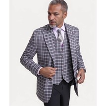 Tayion Collection Men&#39;s Classic-Fit Plaid Suit Jacket - Grey/Burgundy-42S - $49.99