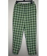 Womens Size 4 Lime Green Black Plaid Trousers Straight Leg Office Neon E... - $24.61 CAD