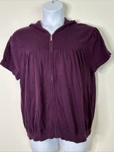 Daisy Fuentes Womens Plus Size 2X Purple Full-Zip Hooded Sweater Short Sleeve - £12.89 GBP