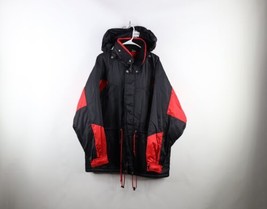 Vintage 90s Marlboro Mens Large Color Block Quilted Hooded Parka Jacket Black - £43.48 GBP