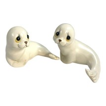 Pair Baby Seal Pups Vintage Oxford Mexico Ceramic White Figurines 3.75” Tall - £18.29 GBP