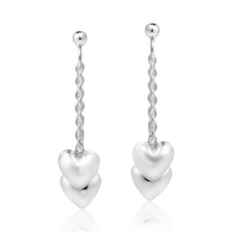 Two Hearts as One Sterling Silver .925 Post Dangle Drop Earrings - £10.33 GBP