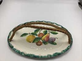 Tidbit Tray Italy Pottery Ceramic 2 Straw Handles Hand Painted Vintage 1970s - £23.43 GBP