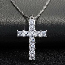 4mm Prinzessin Brillantschliff Künstlicher Diamant Kreuzanhänger Kette Silber - £79.43 GBP