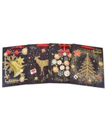 Lot of 4pcs 15-3/4&quot;x12&quot; CHRISTMAS PAPER GIFT BAG SANTA ASST DESIGN BLK GOLD - $12.19