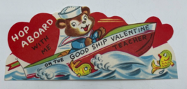 Valentines Day Vintage Greeting Card For Teacher On the Good Ship Bear o... - $4.74