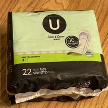 U by Kotex Clean and Secure ~ Maxi Pads ~ Heavy Flow ~ 22 Count - £4.22 GBP