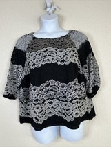 Catherines Womens Plus Size 0XWP Blk/Silver Floral Lace Top 3/4 Sleeve - $16.38