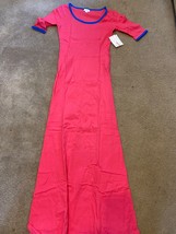 NWT LulaRoe Ana S Scoop Neck Pink blue Solid Ringer Print 3/4 Sleeve Maxi Dress - £19.71 GBP