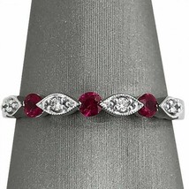 2Ct Coupe Ronde Rubis &amp; Diamant Style Vintage Mariage Bande 14K or Blanc - £78.83 GBP