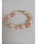 Vintage Pastel Pink And Cream Beaded Bracelet 7&quot; - $202.51 MXN