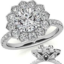 3.0 carat- Round Flower Inspired Moissanite Halo Engagement Ring In 14k Gold - £1,053.91 GBP
