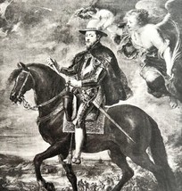 Rubens Philip II Of Spain Horseback Print 1939 Gray Tone Plate Art DWX2A - £20.08 GBP