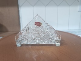 Vintage KH 24% Lead Crystal Napkin Holder Clear Triangle Germany 6&quot; x 4.25&quot; - $24.75