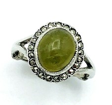 Vintage Green Tourmaline Marcasite Sterling Silver Ring Size 4 - £37.38 GBP
