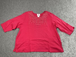 Quacker Factory Shirt Womens 3XL Red Rhinestone Sunburst Scoop Neck 3/4 ... - $24.74