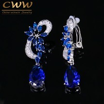 CWWZircons Non Pierced Vintage Royal Blue CZ Crystal Flower Shape No Hole Ear Br - £14.13 GBP