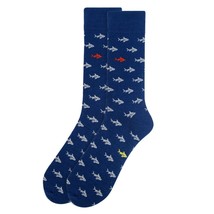 Mens Shark Fish Fishing Socks Gift for Him Crew Dress Socks Blue Ocean - $13.85