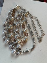 Estate SAO Silvertone Chain Multistrand Faux White &amp; Gray Pearl Bead Necklace – - £8.97 GBP