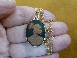 CA10-180) RARE African American LADY brown + black CAMEO brass pendant necklace - £21.32 GBP