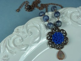 Flower Necklace Blue Necklace Gemstone Necklace Sodalite Necklace Women Jewelry  - £17.58 GBP