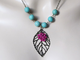 Flower Necklace Leaf Necklace Turquoise Necklace Bohemian Necklace Bohemian Jewe - £20.54 GBP