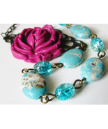 Flower Necklace Turquoise Necklace Shabby Chic Jewelry Bridal Jewelry Br... - £25.64 GBP