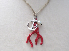 Nautical Necklace Anchor Necklace Nautical Jewelry Surfer Girl Jewelry Coral Nec - £14.43 GBP