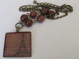 Eiffel Tower Necklace Red Jasper Necklace Women Jewelry Gift Resin Necklace Pend - £23.98 GBP