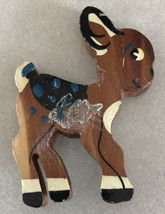 Vtg 30s 40s Mid Century Cedar Wood Wooden Fawn Bambi Deer Painted Brooch Pin - £15.92 GBP