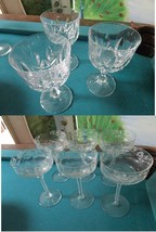 Depression Glass Hexagon Base 3 Wine Goblets 6 Champagne Etch Garlands Pick 1 - £57.56 GBP