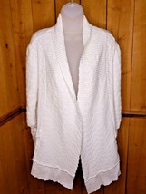 Trouble At The Mill Sweater Cardigan White Open Front Pockets Size Womens L - $57.47