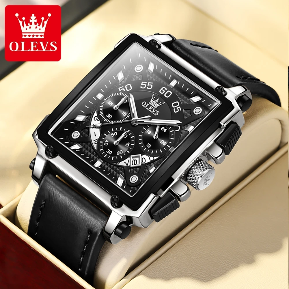   Male Watches Square Quartz Watch Watch For Men Waterproof Leather Strap Sport  - £44.31 GBP