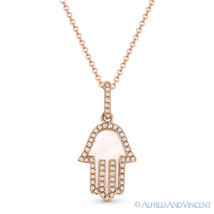 0.85 ct Mother-of-Pearl Diamond 14k Rose Gold Hamsa Hand Evil Eye Charm Necklace - £311.28 GBP