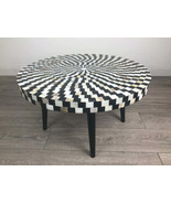 Mother of Pearl inlay geometric pattern with wooden leg round coffee table - $650.00+