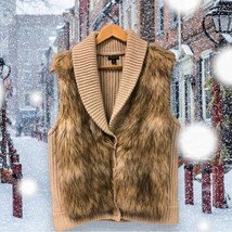 Ann Taylor  Women&#39;s Sweater Vest size L Faux Fur Wool Cashmere Blend Knit - £41.27 GBP