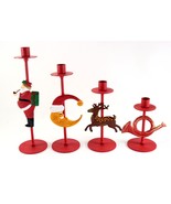 Vintage Set of 4 Red Tiered Holiday Christmas Candlestick Holders Candel... - £20.25 GBP