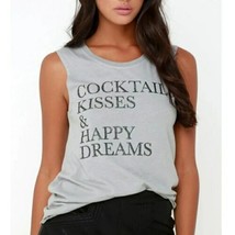 Chaser Cocktail Kisses Happy Dreams Gray Burnout Muscle Tank Top Womens Medium - £18.69 GBP