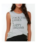 Chaser Cocktail Kisses Happy Dreams Gray Burnout Muscle Tank Top Womens ... - £18.68 GBP