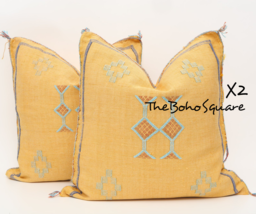 Set Of 2 Handmade &amp; Hand-Stitched Moroccan Sabra Cactus Pillow Cushion Y... - £95.69 GBP