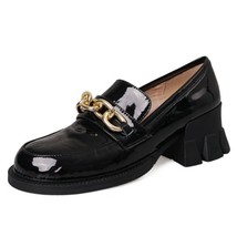 Genuine Leather Pumps Lofers Metal Chains Round Toe Platforms Slip On 5.5CM Thic - £75.89 GBP