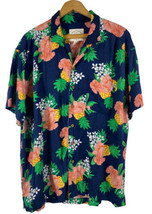 St John&#39;s Bay XL Hawaiian Shirt Button Down Blue Floral Tropical Beach C... - £29.27 GBP