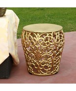 SPI Home Golden Finish Cast Aluminum Leaf and Lattice Pattern Garden Stool - £187.96 GBP